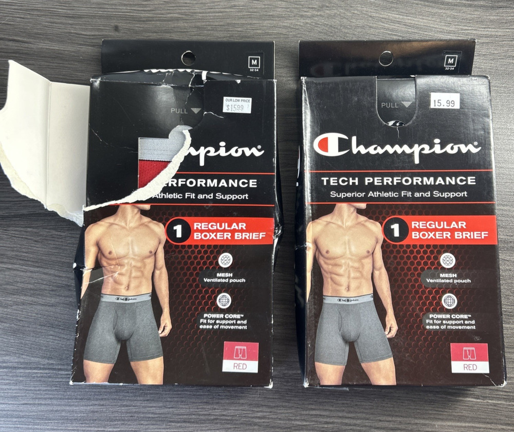Champion Tech Performance Boxer Briefs Mens M 32-34 Red Lot 2 New In Box